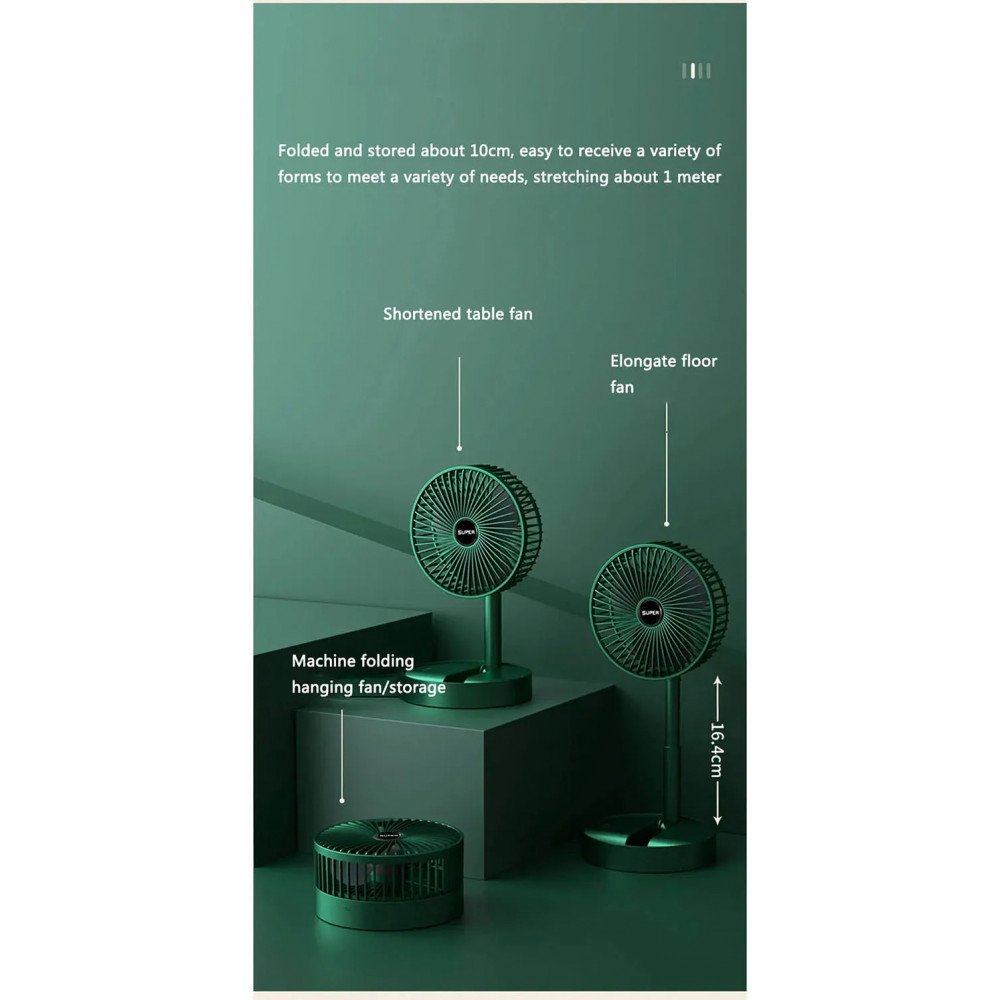 Foldable Portable Cooling Fan with Phone Stand - 3 Speed Settings and USB-C Charging A8 (Black)