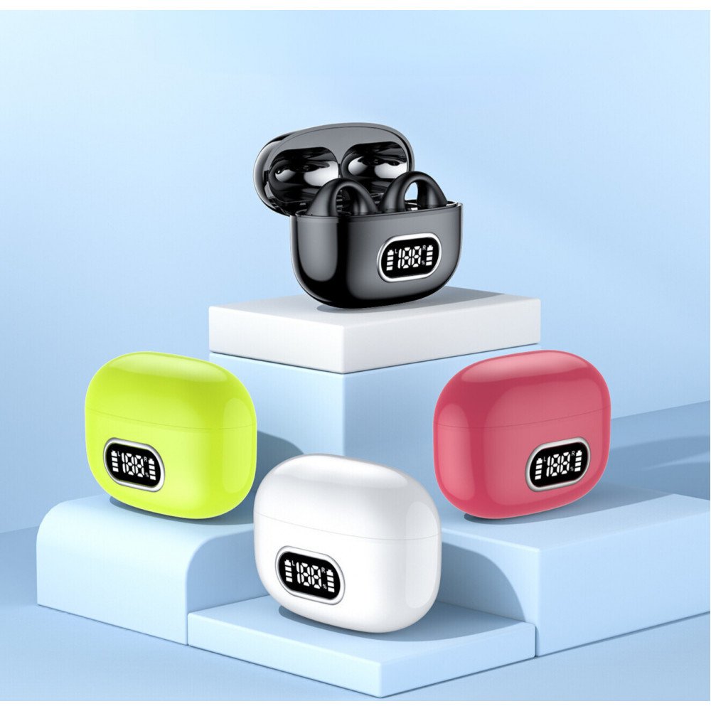 Clip-On Open Ear Crystal Clear Sound TWS Bluetooth Headphones F80 for Universal Cell Phone And Bluetooth Device (Hot Pink)