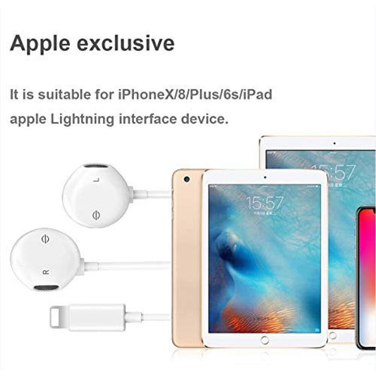 Bluetooth WIRED 8PIN Lighting Earbuds for iPhone (White)