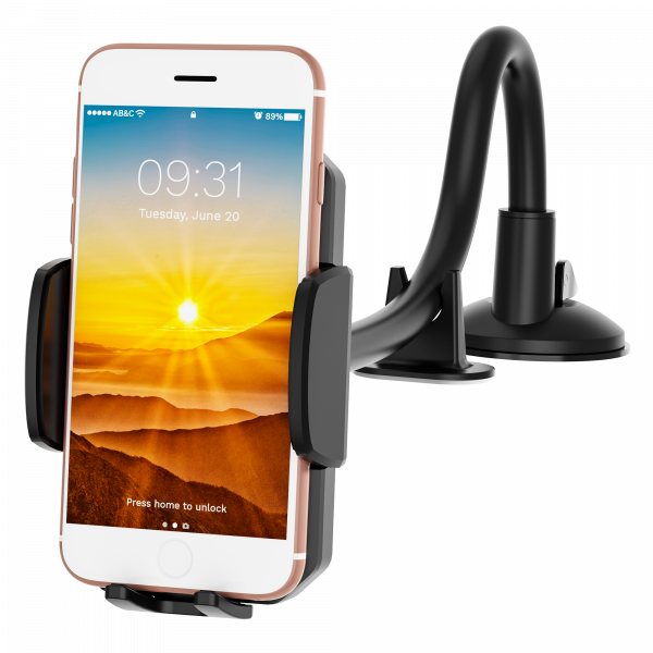 Car Windshield Dashboard Gooseneck Long Arm Car Phone Mount Hands Free Holder Mount C060 for Universal Cell Phones (Black)