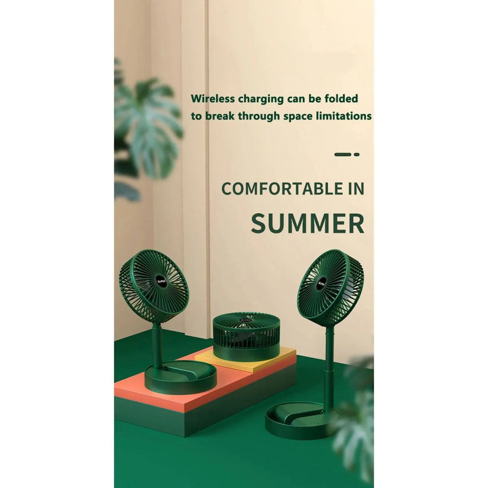 Foldable Portable Cooling Fan with Phone Stand - 3 Speed Settings and USB-C Charging A8 (Black)