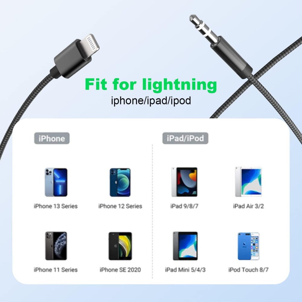 Lightning to 3.5mm Headphone Jack Aux Cord Braided Nylon Auxiliary Cable High-Fidelity Audio Transmission for iPhone 14 13 12 11 XS XR X 8 7 6 (Black)