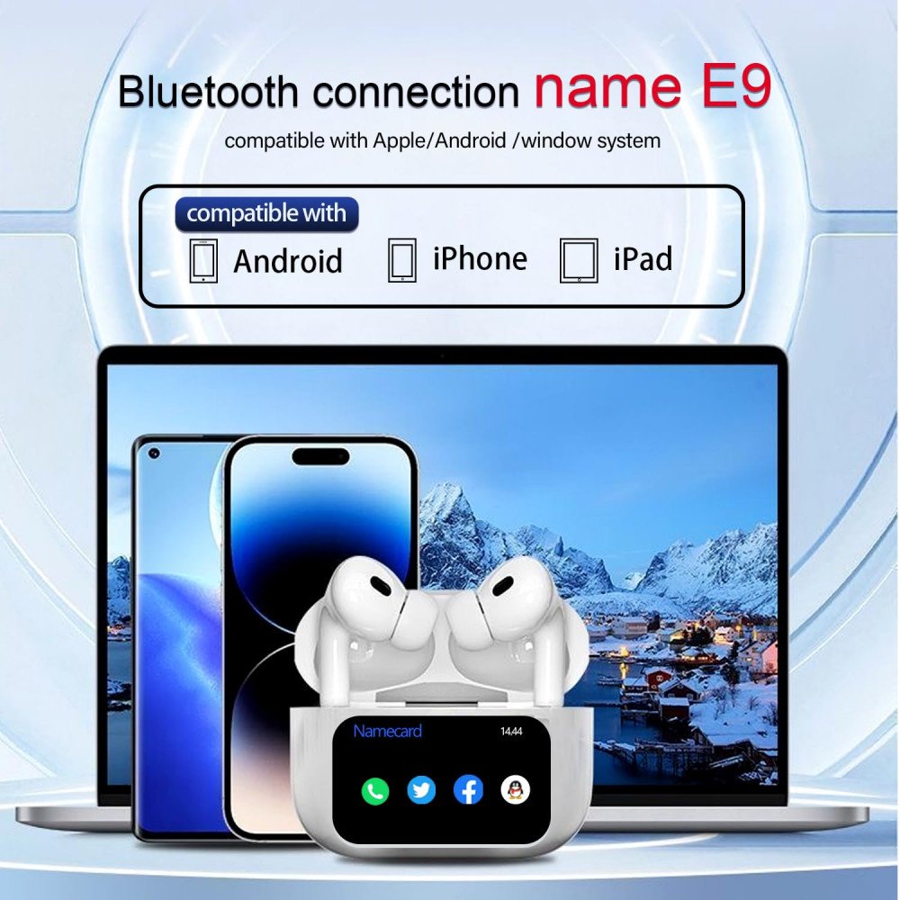 LED Display Wireless Bluetooth Earbuds In-Ear Noise Cancelling Stereo Headphones Ai-PPro for Universal Cell Phone And Bluetooth Device (White)